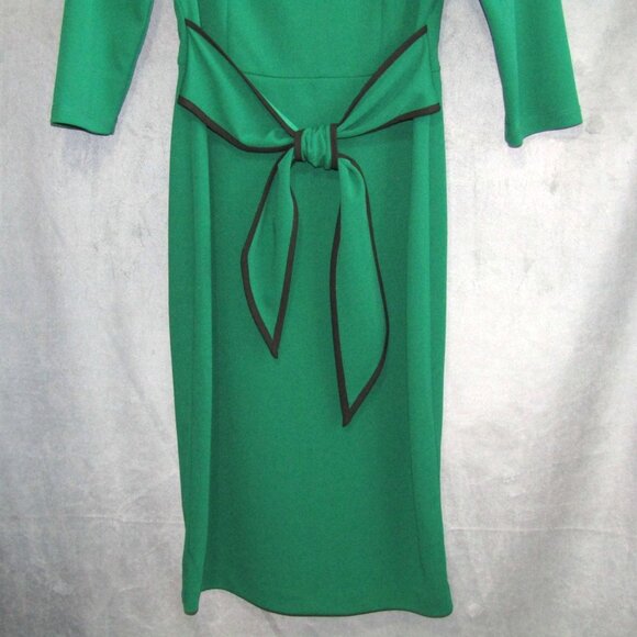 Joseph Ribkoff Green Contrast Trim Sheath Dress Womens Size 10 Tie Front 3/4 Slv - Picture 4 of 9